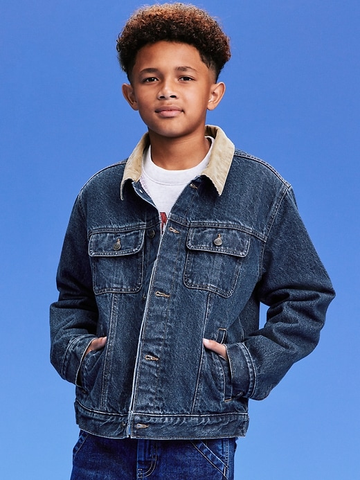 Image number 4 showing, '94 Gender-Neutral Corduroy-Trim Jean Trucker Jacket for Kids