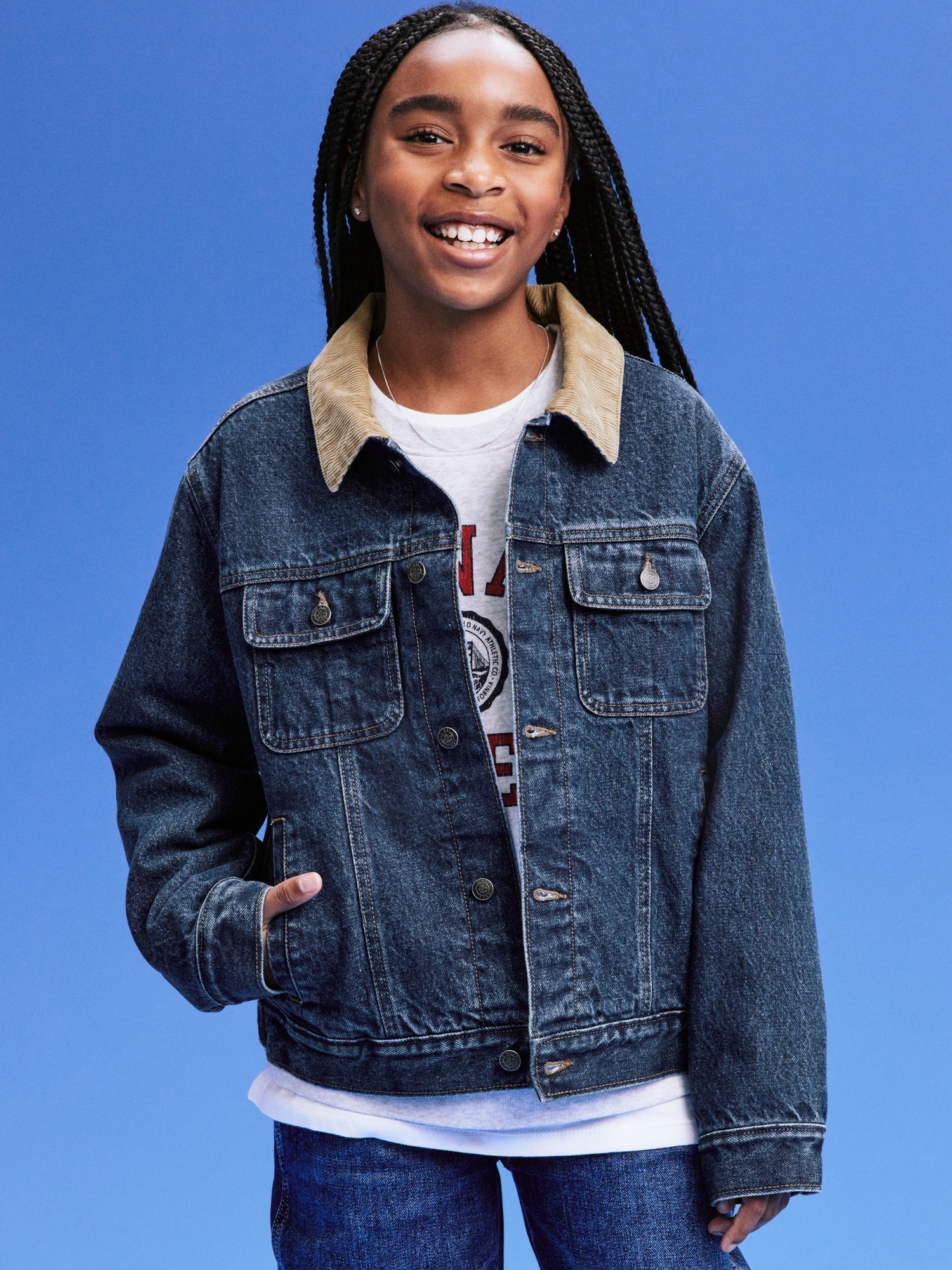 '94 Gender-Neutral Corduroy-Trim Jean Trucker Jacket for Kids