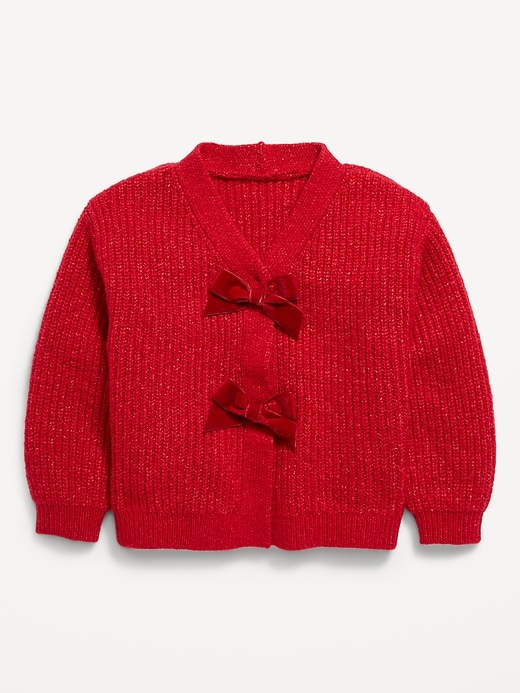 Voir une image plus grande du produit 2 de 2. Cardigan en tricot côtelé à double nœud pour toute-petite fille