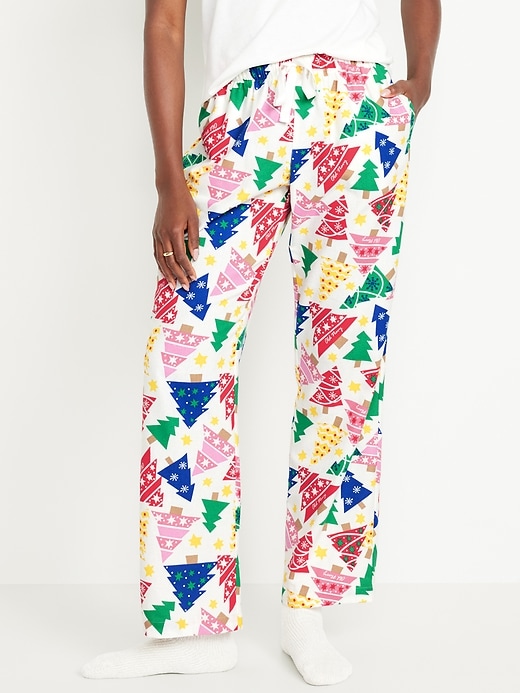 Image number 1 showing, Mid-Rise Printed Flannel Pajama Pants