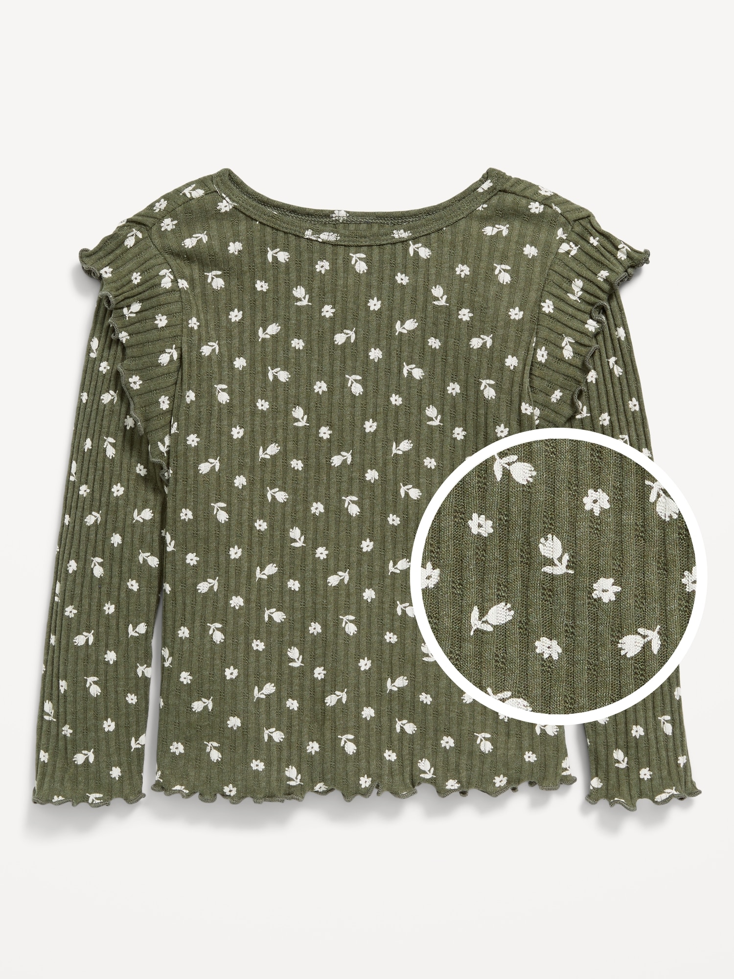 Haut à motif en tricot pointelle à volants et à manches longues pour toute-petite fille