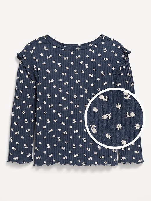 Voir une image plus grande du produit 1 de 1. Haut à motif en tricot pointelle à volants et à manches longues pour toute-petite fille