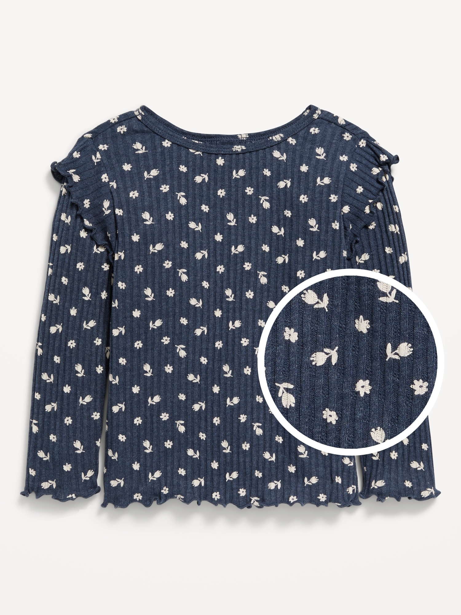 Printed Long-Sleeve Ruffle Pointelle Top for Toddler Girls