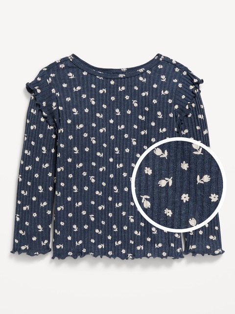 Haut à motif en tricot pointelle à volants et à manches longues pour toute-petite fille