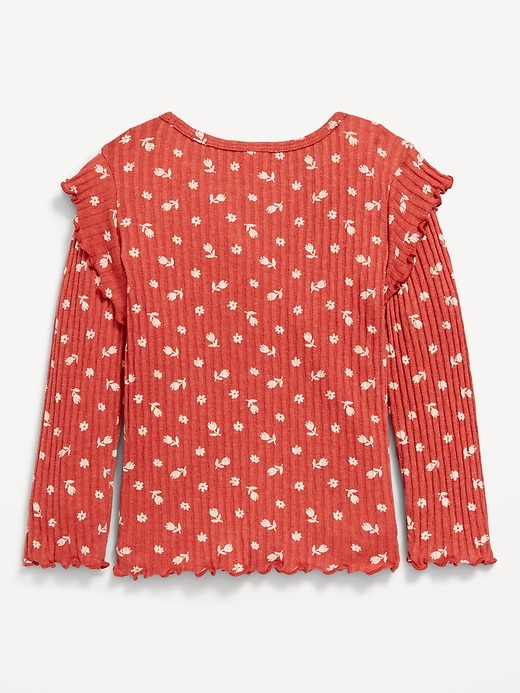 Voir une image plus grande du produit 2 de 3. Haut à motif en tricot pointelle à volants et à manches longues pour toute-petite fille