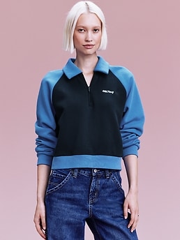 94 Logo-Graphic Quarter-Zip Crop Sweatshirt | Old Navy