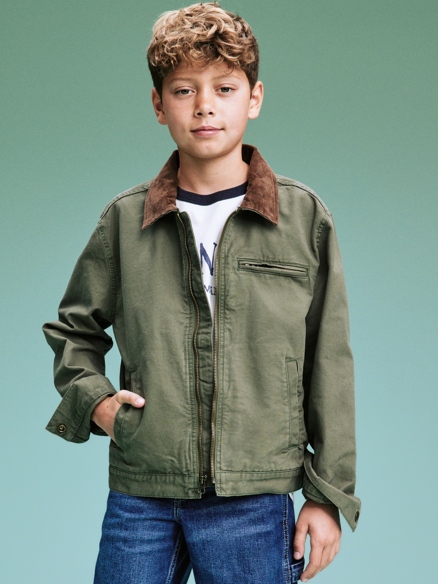 '94 Gender-Neutral Corduroy-Trim Canvas Jacket for Kids