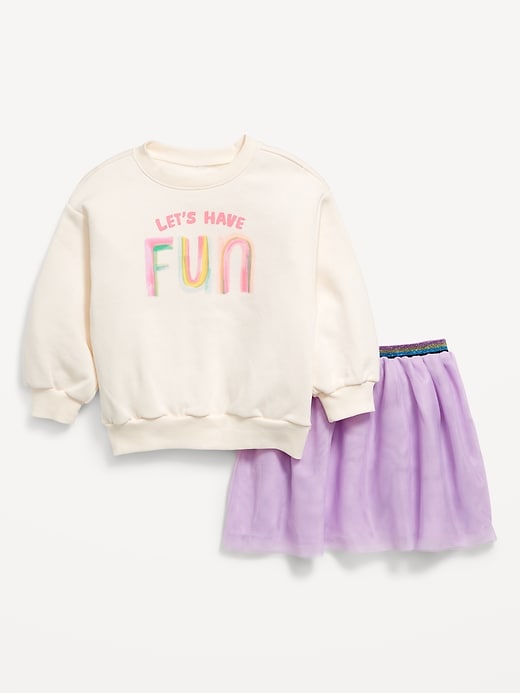 View large product image 1 of 2. Crew-Neck Graphic Sweatshirt and Tulle Skirt Set for Toddler Girls