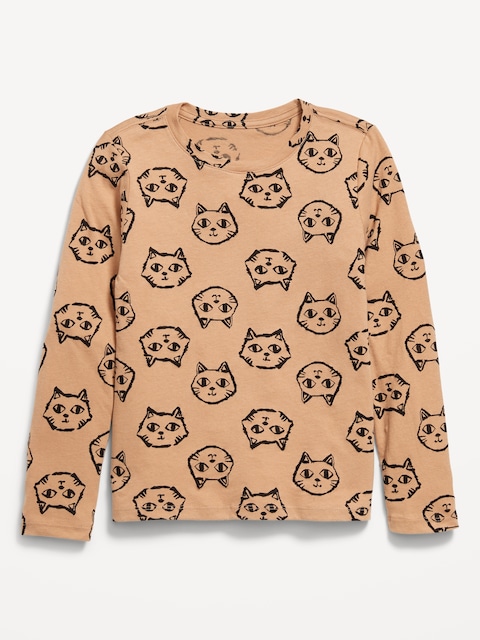 Softest Printed Long-Sleeve T-Shirt for Girls - Brown