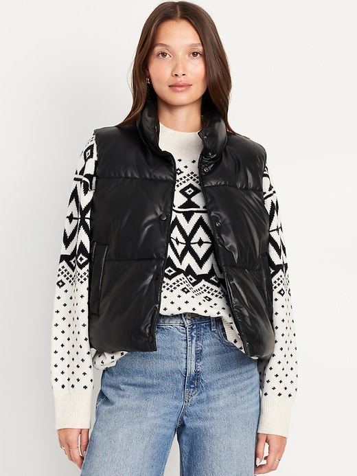 Image number 1 showing, Faux-Leather Puffer Vest