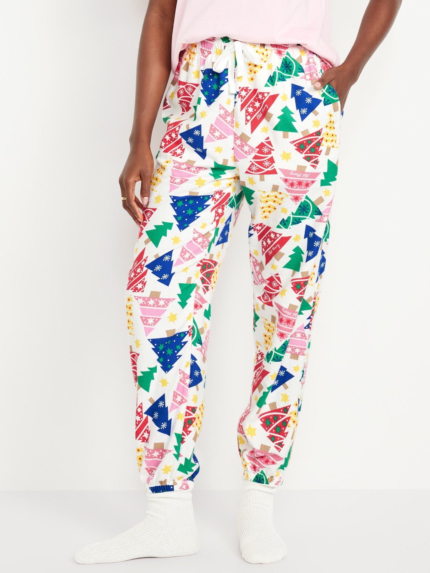 High-Waisted Flannel Pajama Joggers - Multi