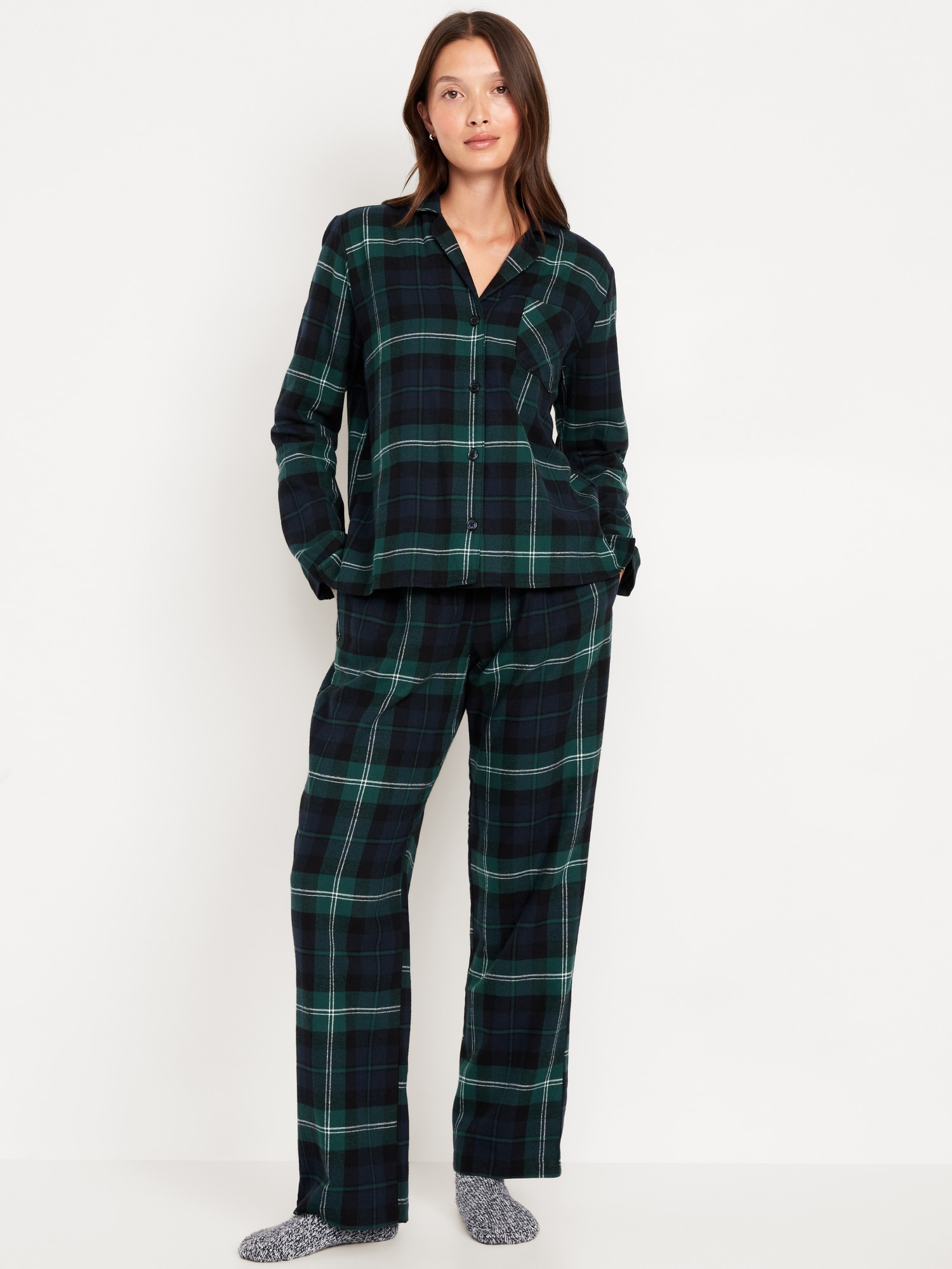 Flannel Pajama Set for Women - Green