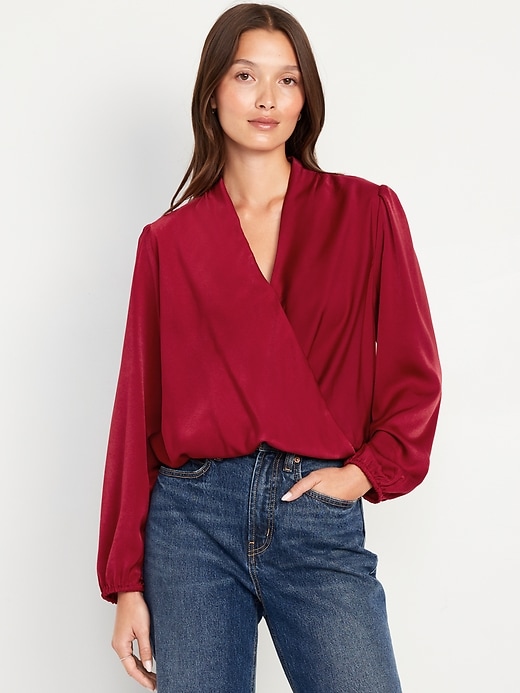 Image number 1 showing, Wrap-Front Satin Top