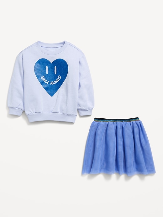 View large product image 2 of 2. Crew-Neck Graphic Sweatshirt and Tulle Skirt Set for Toddler Girls