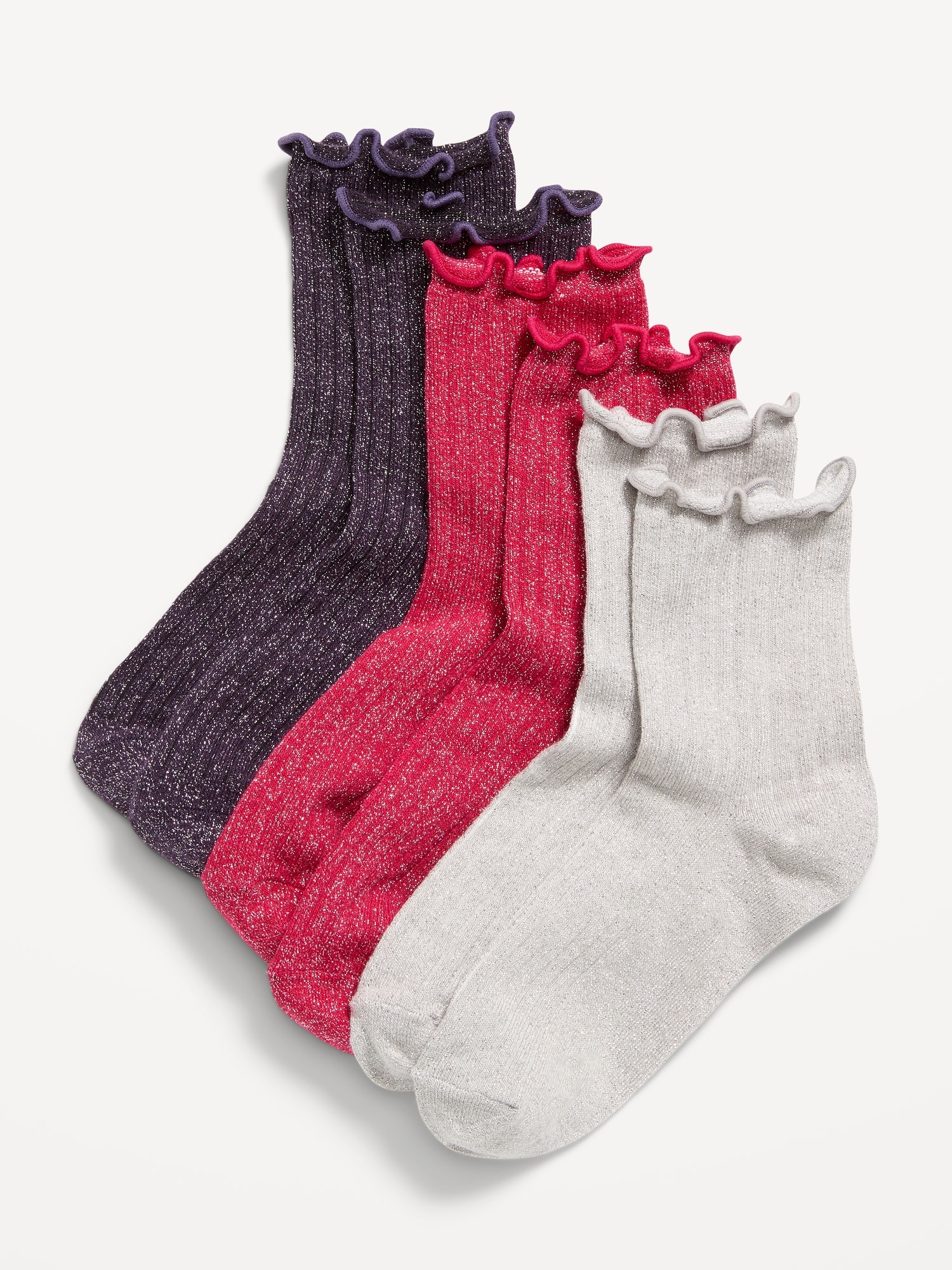 Ruffle-Cuff Quarter-Crew Socks 3-Pack for Girls