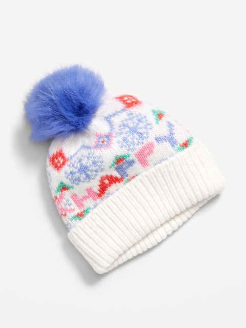 Bonnet à jacquard avec pompon pour fille