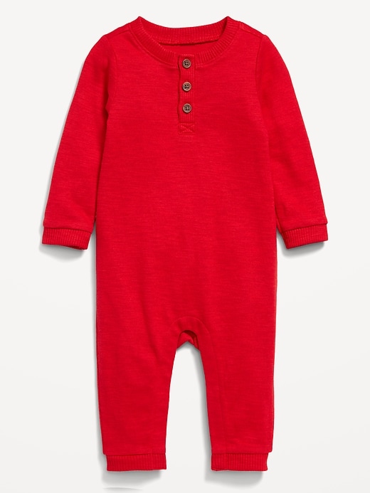 View large product image 1 of 2. Long-Sleeve Jersey-Knit Henley One-Piece for Baby