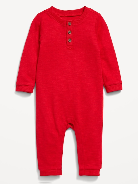 Long-Sleeve Jersey-Knit Henley One-Piece for Baby