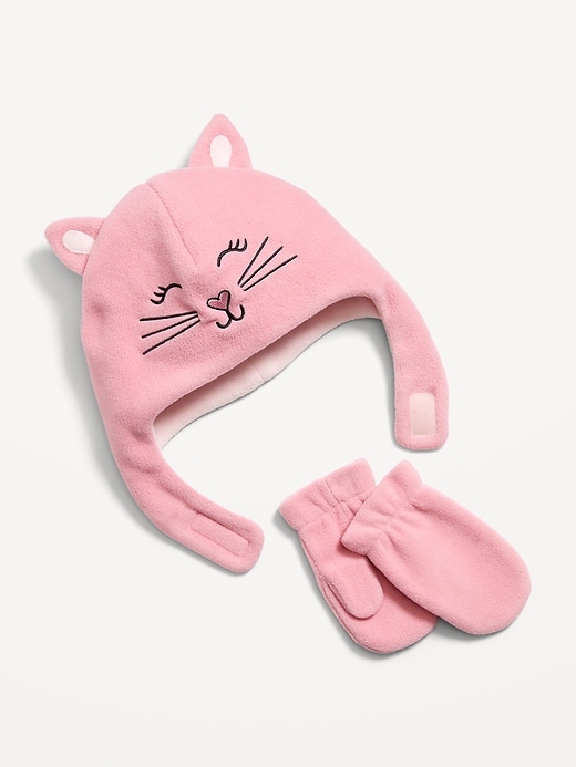 Voir une image plus grande du produit 1 de 1. Ensemble de tuque de trappeur et mitaines à motif de chat unisexes pour tout-petit et bébé