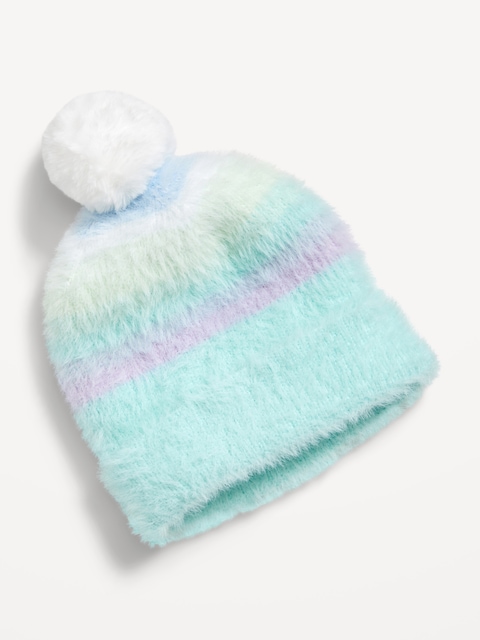 Fuzzy Pom-Pom Beanie for Toddler Girls - Blue