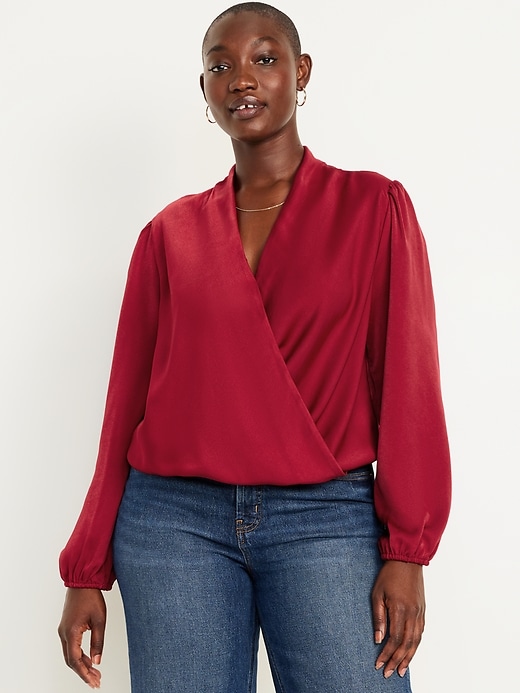 Image number 5 showing, Wrap-Front Satin Top