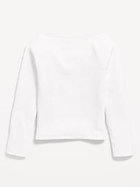 View large product image 3 of 4. Long-Sleeve Ribbed Lace-Trim Top for Girls