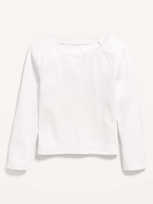 View large product image 2 of 4. Long-Sleeve Ribbed Lace-Trim Top for Girls