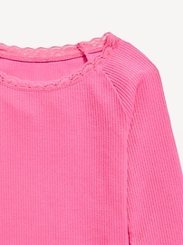 View large product image 4 of 4. Long-Sleeve Ribbed Lace-Trim Top for Girls