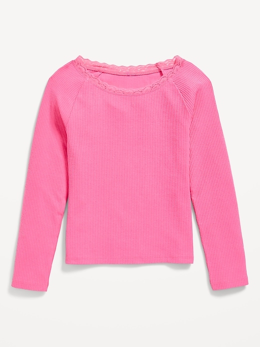 View large product image 2 of 4. Long-Sleeve Ribbed Lace-Trim Top for Girls