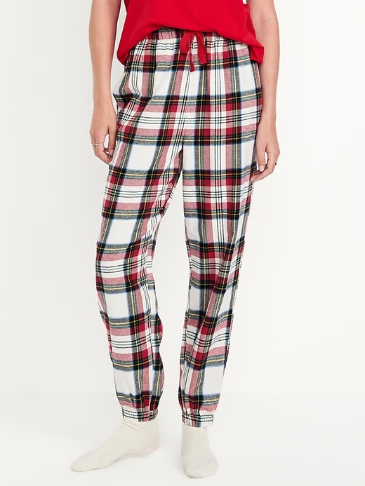 Image number 1 showing, High-Waisted Flannel Pajama Joggers