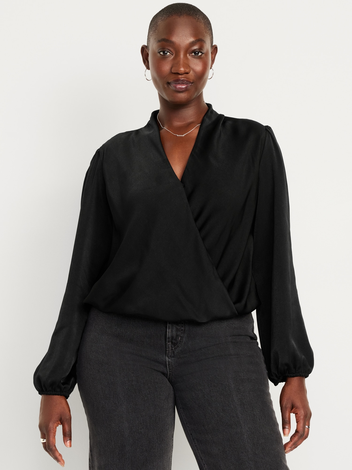 Wrap-Front Satin Top