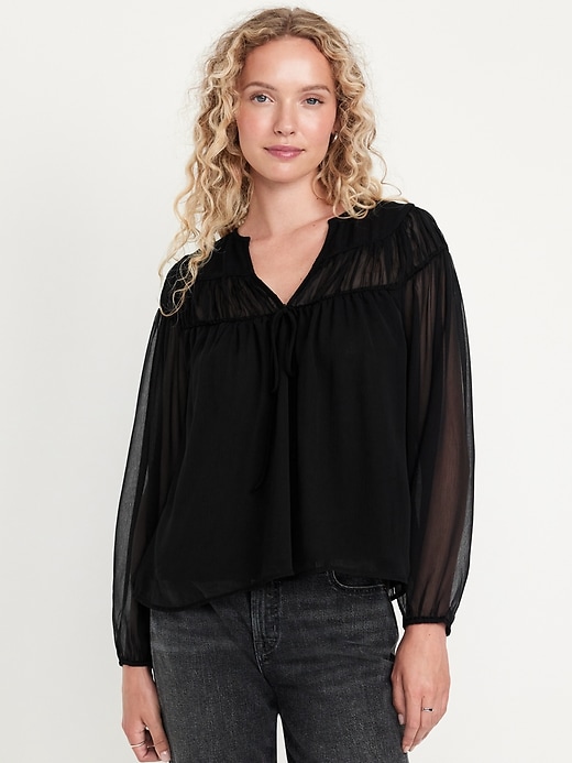 Image number 1 showing, Tie-Front Chiffon Top