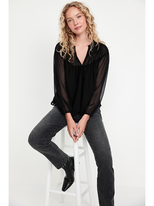 Image number 3 showing, Tie-Front Chiffon Top