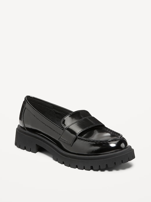 Image number 1 showing, Faux-Leather Chunky Heel Loafers