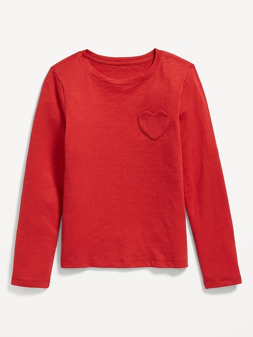 View large product image 1 of 1. Softest Long-Sleeve Heart-Pocket T-Shirt for Girls