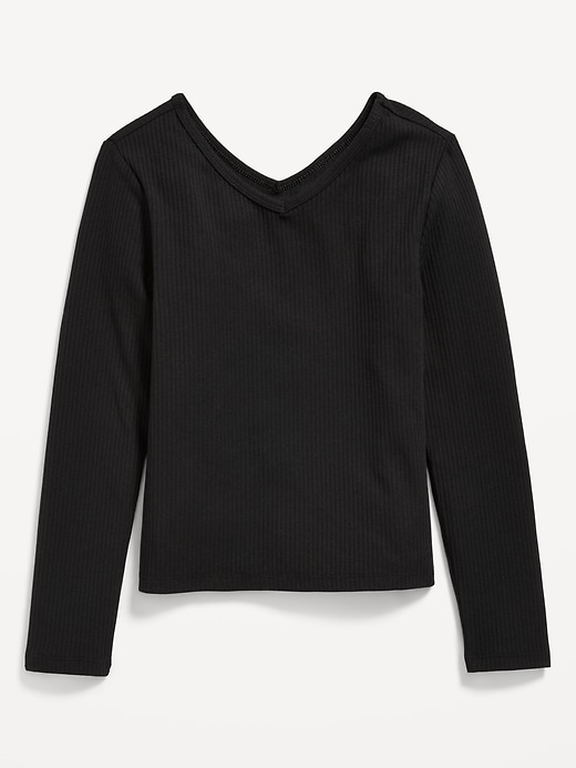 View large product image 2 of 4. Long-Sleeve Ribbed V-Neck Top for Girls