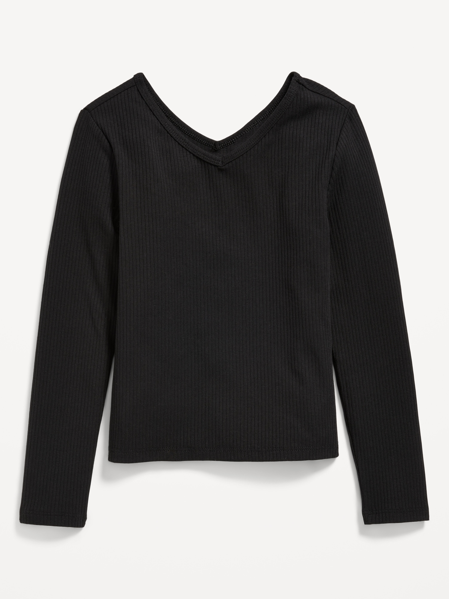 Long-Sleeve Ribbed V-Neck Top for Girls