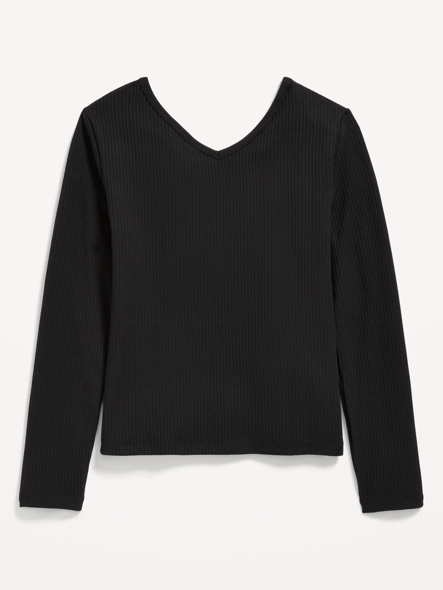 Long-Sleeve Ribbed V-Neck Top for Girls