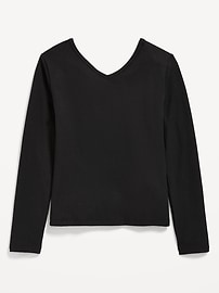 View large product image 3 of 4. Long-Sleeve Ribbed V-Neck Top for Girls