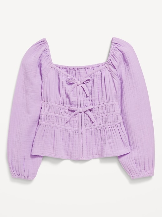 View large product image 2 of 4. Long-Sleeve Double-Weave Bow Top for Girls