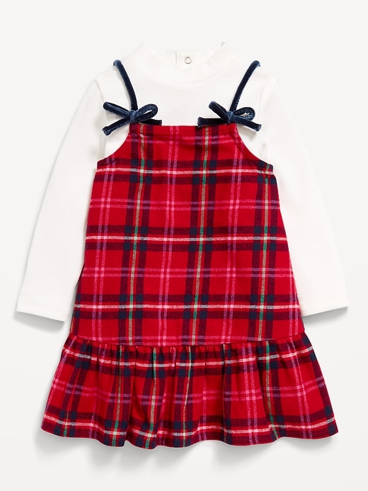 View large product image 2 of 3. Ribbed Mock-Neck Top and Tie-Bow Ruffled Dress Set for Baby