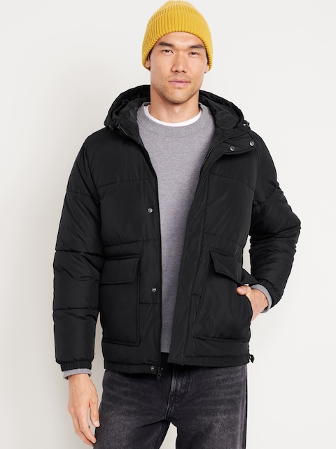 Hooded Puffer Jacket - Black