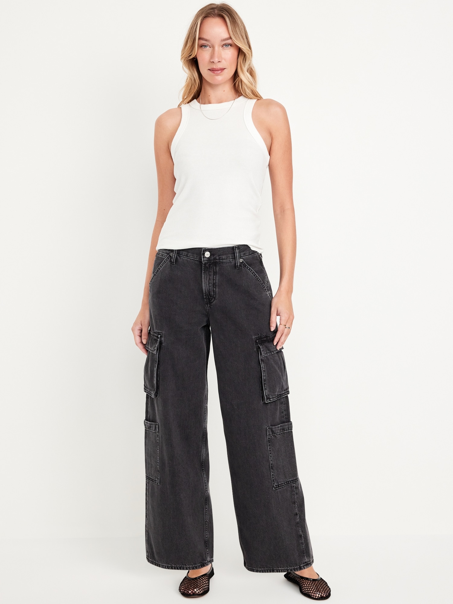 Mid-Rise Baggy Wide-Leg Cargo Jeans