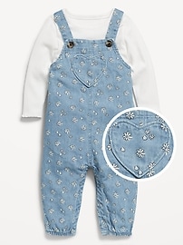 View large product image 4 of 4. Long-Sleeve Ribbed Top and Jean Overalls Set for Baby