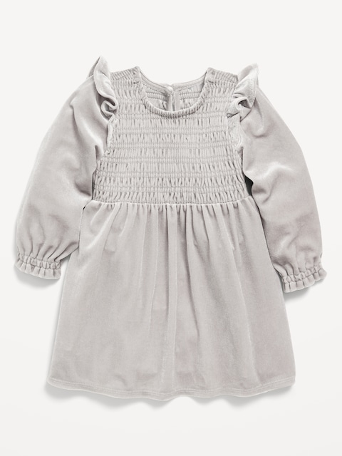 Robe en velours smocké à volants pour Bébé
