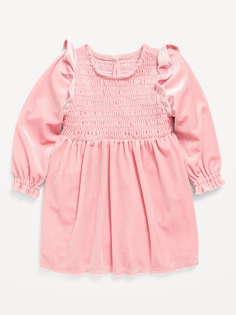 Ruffled Smocked Velvet Dress for Baby