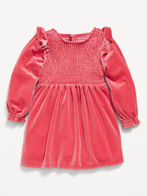 Ruffled Smocked Velvet Dress for Baby