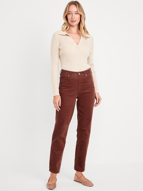 Pantalon OG en velours côtelé droit à taille haute, longueur cheville - Rouge