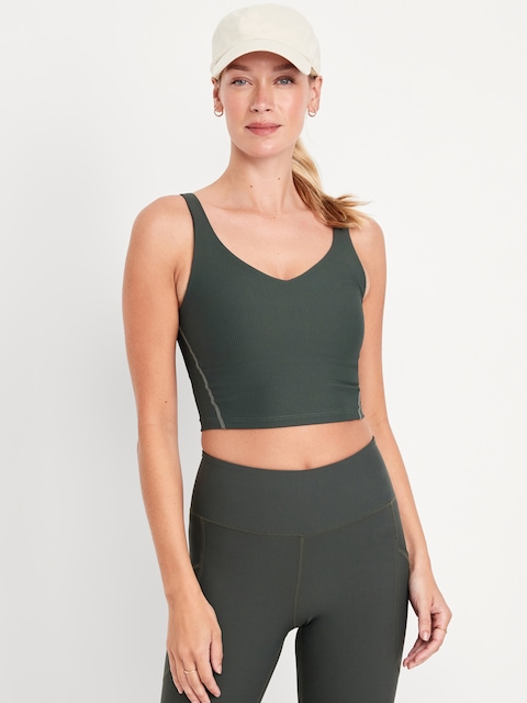 Light Support PowerSoft Rib Longline Sports Bra - Ribbed Dark Ivy