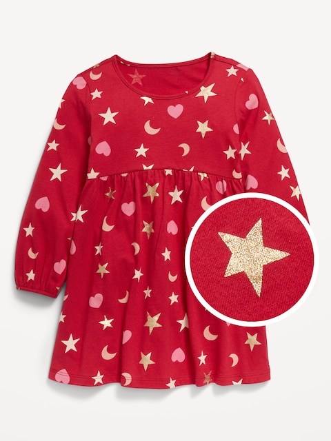 Printed Jersey-Knit Long-Sleeve Dress for Toddler Girls